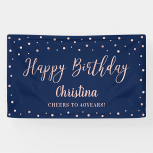 Bannière rose Gold & Navy Blue Joyeux Anniversaire