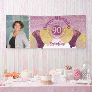 Bannière rose Gold Parties scintillant 90e anniver