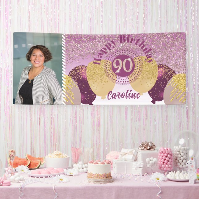 Bannière rose Gold Parties scintillant 90e anniver (Fête)