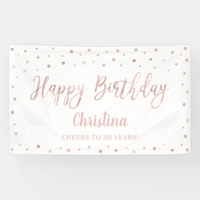 Bannière rose Gold & White Joyeux Anniversaire (Horizontal)