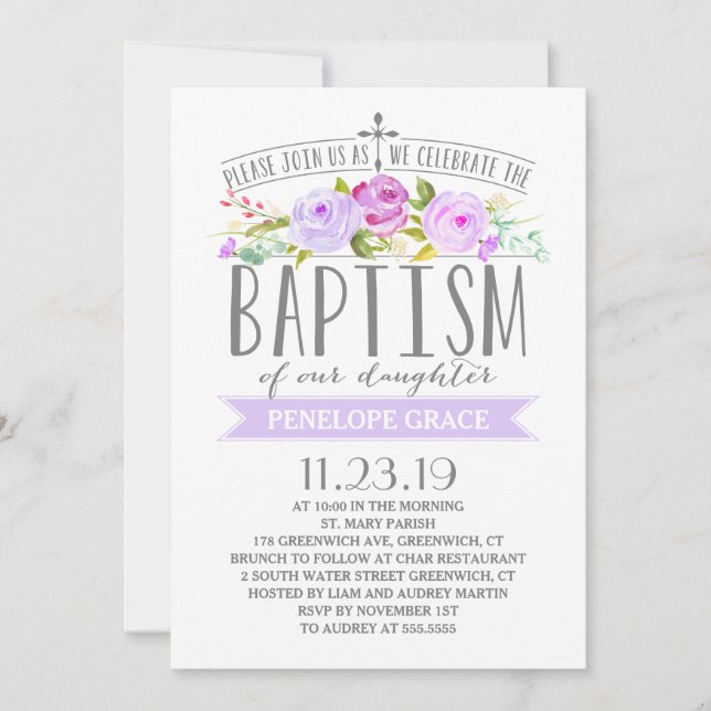 Bannière rose | Invitation de fille au baptême | P (Devant)
