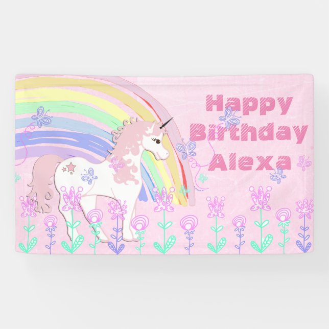 Bannière rose personnalisée d'anniversaire (Horizontal)