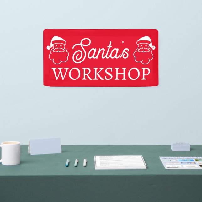 Bannière rouge personnalisée père Noël Workshop (Salon professionnel)