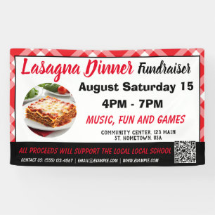 Bannière rouge pour dîner de lasagnes du Fonds de