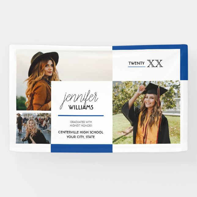 Bannière Royal Blue 3 Photo Graduation (Horizontal)