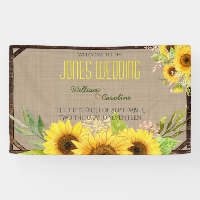 Bannière rustique de mariage de tournesol (Horizontal)