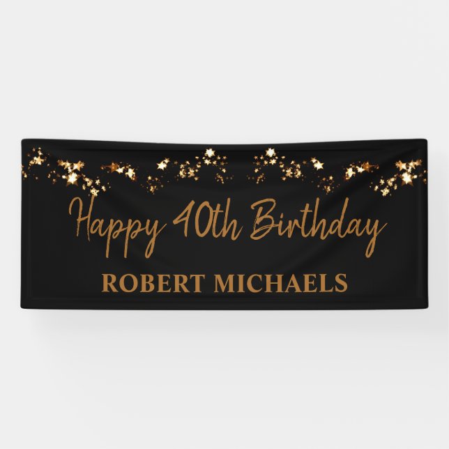 Bannière Simplistic Black & Gold Joyeux Anniversai (Horizontal)