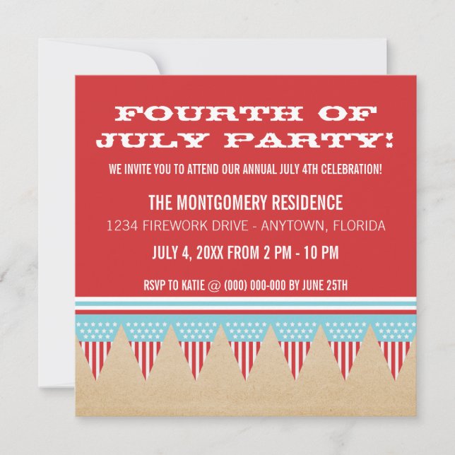 Bannière Stars and Stripes 4 juillet Invitation (Devant)