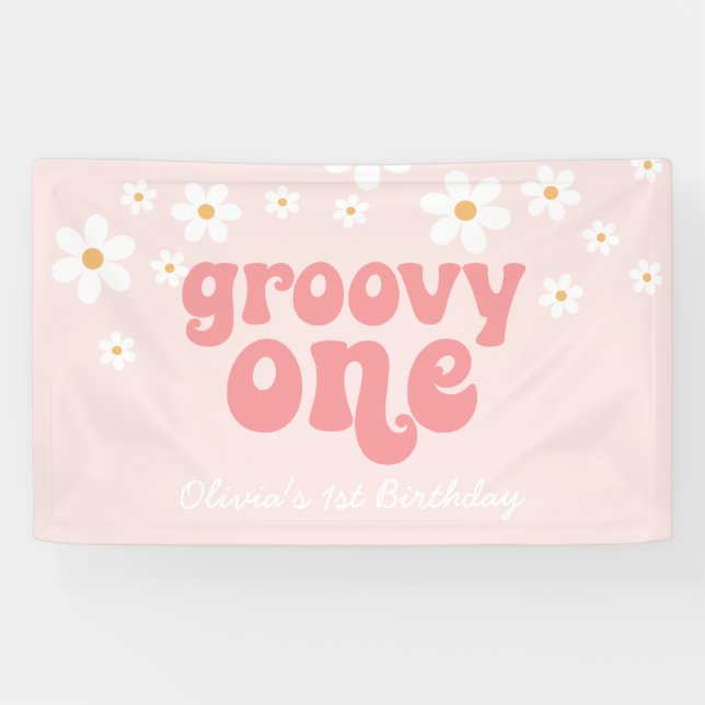 Bannière super One Retro Daisy rose 1er anniversai (Horizontal)