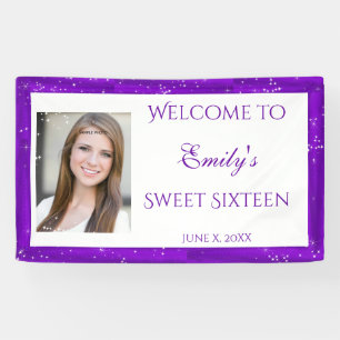 Bannière sweet sixteen, Violet, Étoiles Étincelant