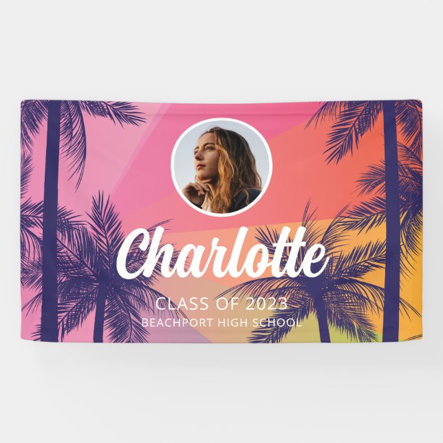 Bannière Tropical Palm Tree Graduation (Horizontal)