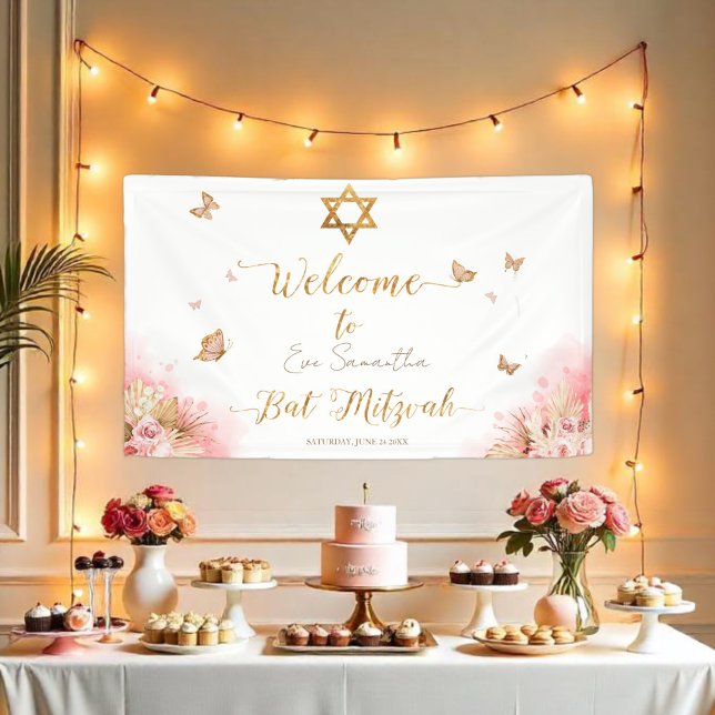 Bannières d'Affiche de bienvenue Bat mitzvah rose (Créateur téléchargé)