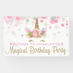 Bannières d'anniversaire de licorne mignonne visag