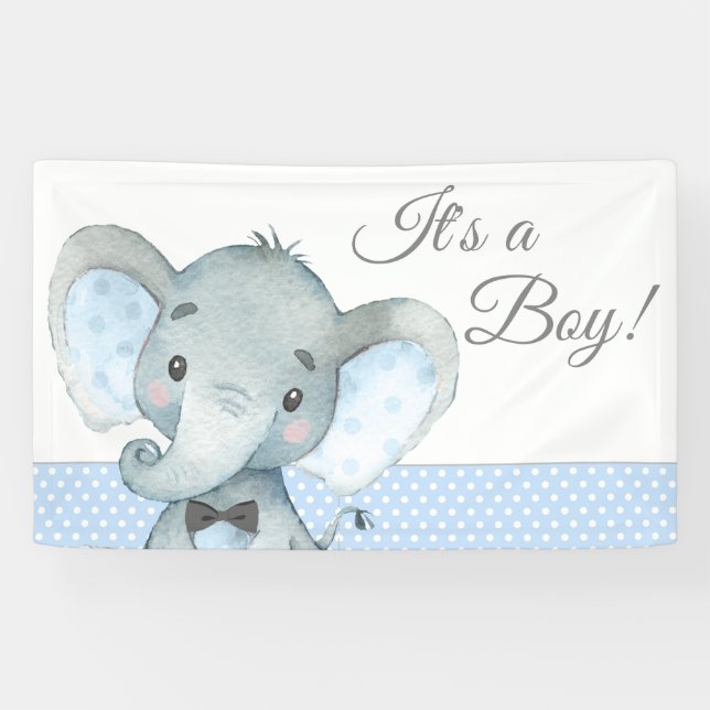 Bannières de Baby shower d'éléphant garçon (Horizontal)