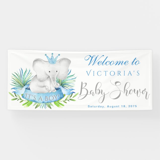 Bannières de Baby shower d'éléphant garçon (Horizontal)