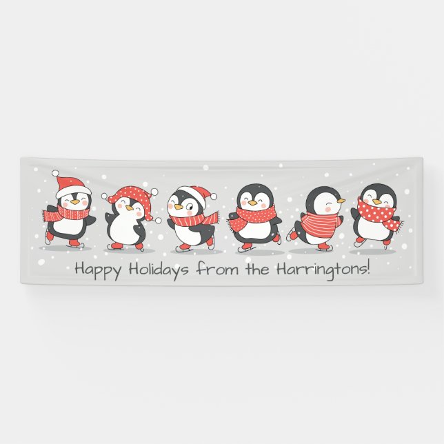 Bannières de pingouins d'hiver personnalisées (Horizontal)