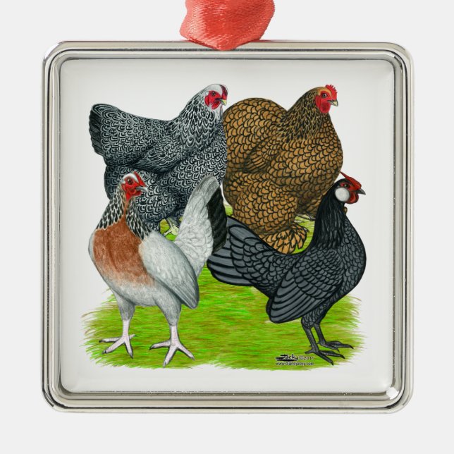 Bantam Hen Quartet Ornament Aus Metall (Vorne)
