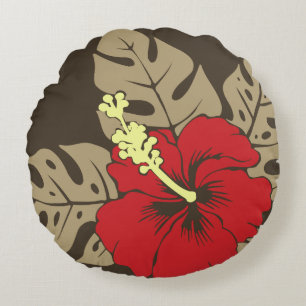 Banzai Beach Hawaiian Hibiscus Reversible Rundes Kissen