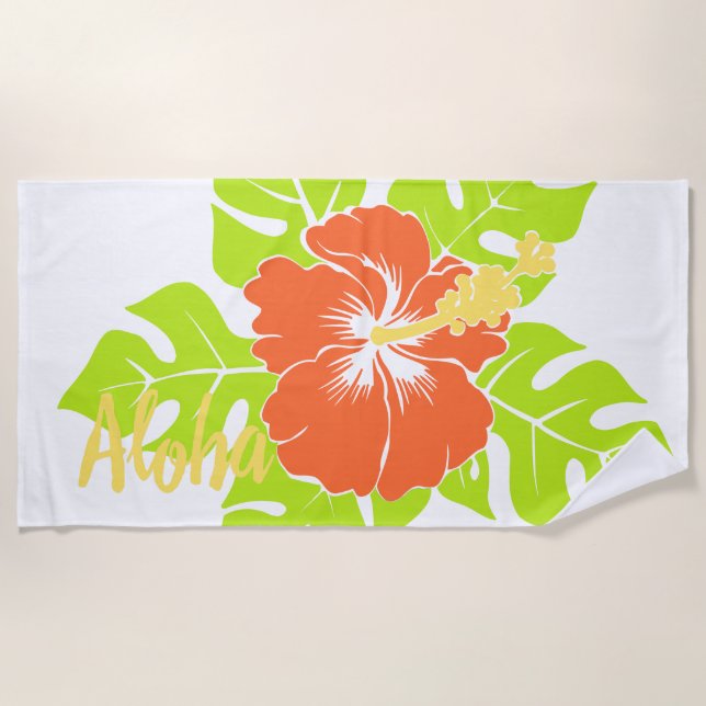 Banzai Beach Hawaiian Hibiskus Floral - Papaya Strandtuch (Vorderseite)