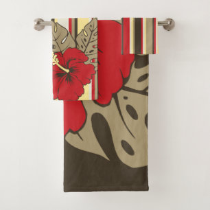 Banzai Beach Hawaiian Hibiskus Floral und Streifen Badhandtuch Set