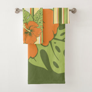 Banzai Beach Hawaiian Hibiskus Floral und Streifen Badhandtuch Set