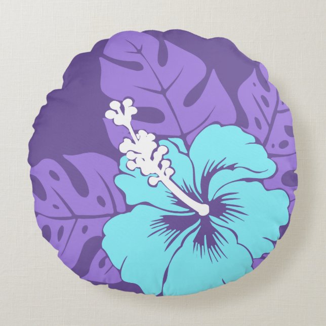 Banzai Beach Hawaiian Hibiskus Reversible Rundes Kissen (Vorderseite)