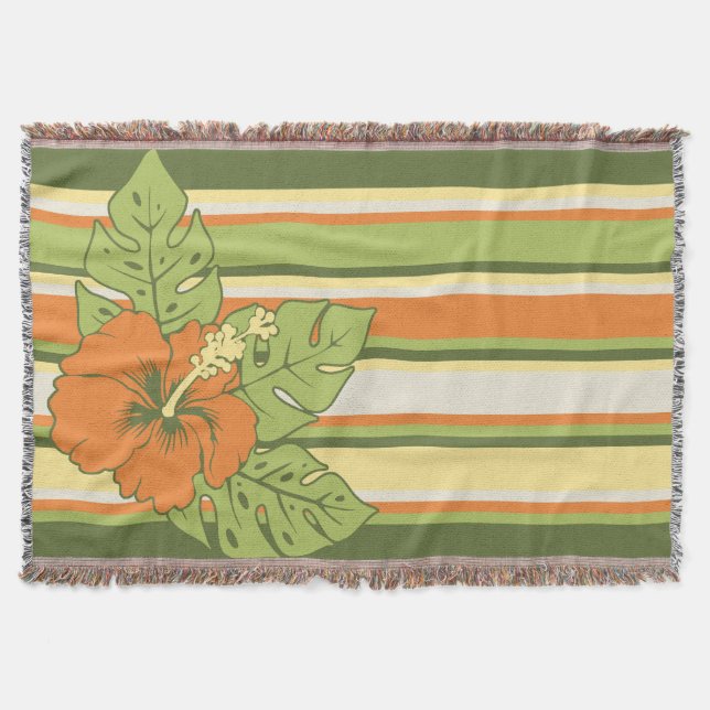Banzai Beach Hawaiianischer Hibiskus gestreift Bla Decke (Vorderseite)
