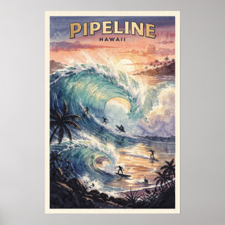Banzai Pipeline Hawaii Vintage Reiseplakat Poster