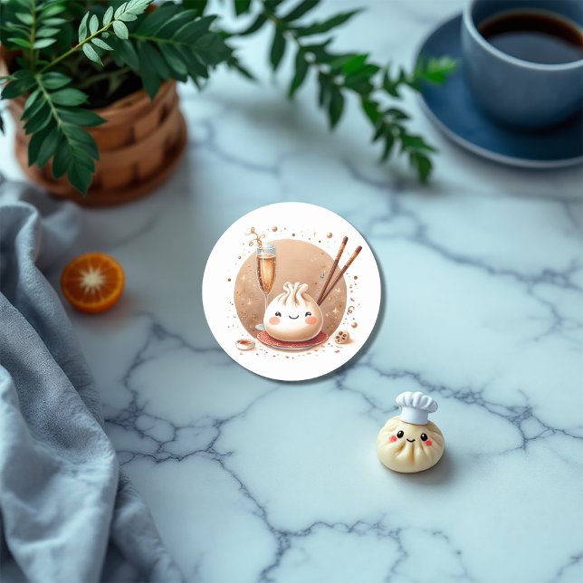 Bao in der Oven Little Dumpling Babydusche Runder Aufkleber (Bao in the Oven Little Dumpling Baby Shower Classic Round Sticker)