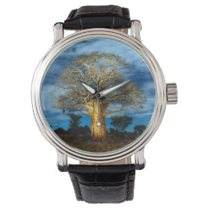 Baobab (Adansonia) Baum vom Mond erleuchtet Armbanduhr