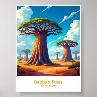 Baobab-Bäume der madagassischen Landschaftskunst Poster