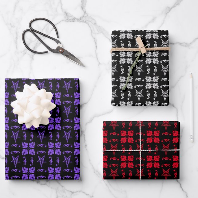 Baphomet Damask Goth Envelopper des feuilles de pa (Recto)