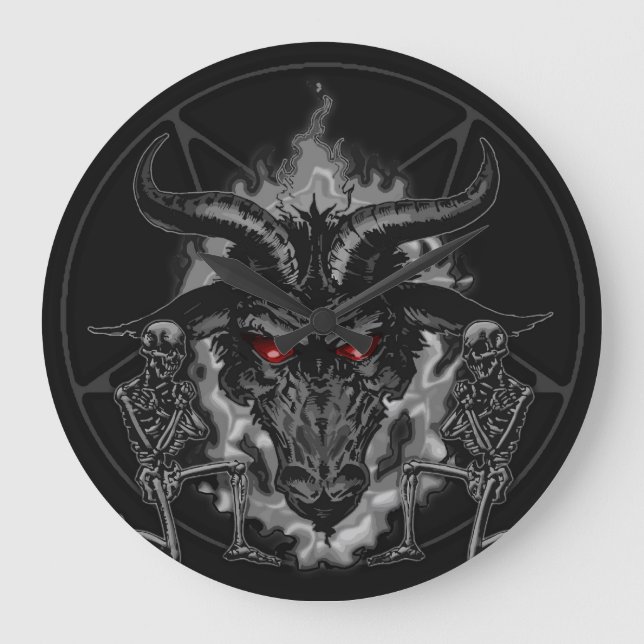 Baphomet Pentagram Black Metal Große Wanduhr (Vorderseite)