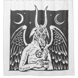 Baphomet Pentagram Moon Kaffeemödeme weiß Duschvorhang