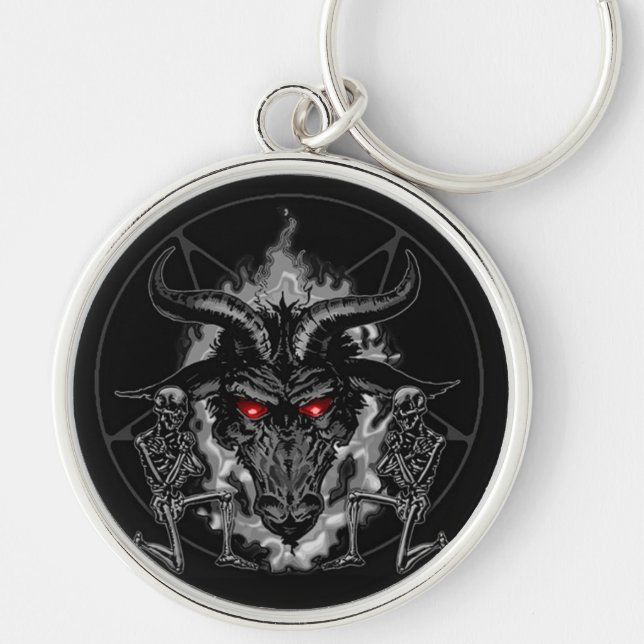 Baphomet Pentagram-Schwarz-Metall Schlüsselanhänger (Vorne)