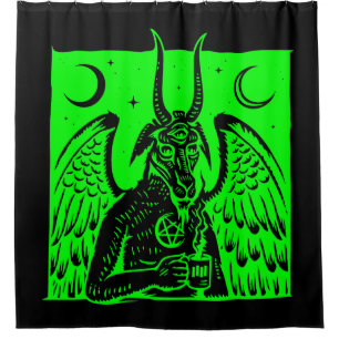 Baphomet Pentagramm Mond Kaffee Dämon Säure Grün Duschvorhang
