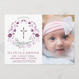 Baptême, Baptême Photo Invitation avec Croix