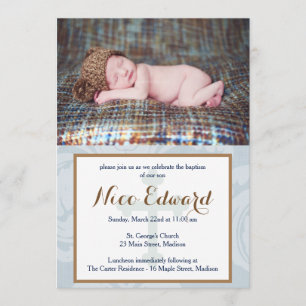 Baptême Bénédiction Bleu Christening Invitation
