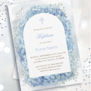 Baptême bleu aquarelle hydrangée invitation