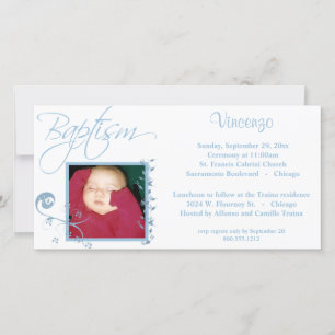 Baptême bleu clair Invitation photo