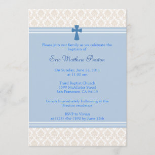 Baptême Bleu Damas / Invitation Christening