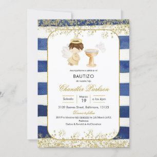 Baptême Bleu et Gold Boy Invitation