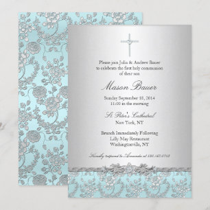 Baptême Bleu Rose & Cross / Invitation Christening