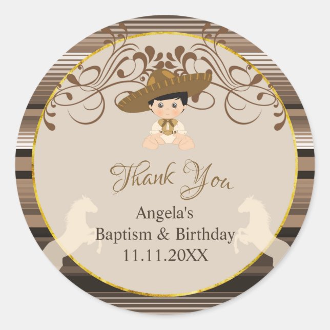Baptême Brown Sticker Merci d'anniversaire (Devant)