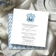 Baptême carré Invitations Cimier Bleu Religieux