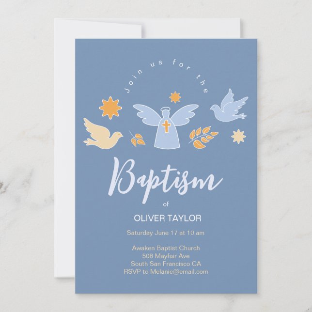 Baptême Christening Angel and Dove Invitation (Devant)