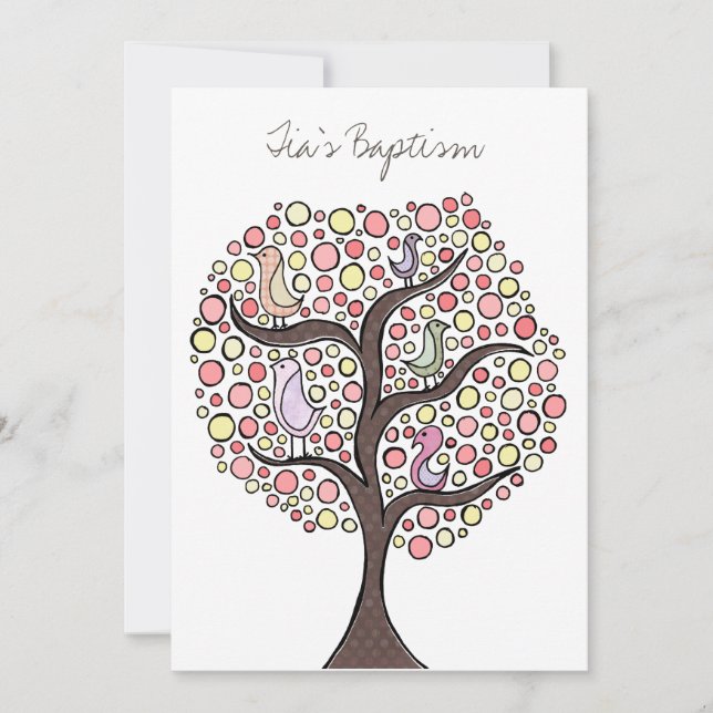 Baptême Christening Bird Tree Invitation personnal (Devant)