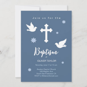 Baptême Christening Cross et Dove Invitation