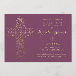 Baptême, Christening Invitation - Gold Cros Invita