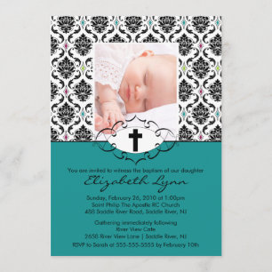 Baptême Christening Invitations Photo Damask